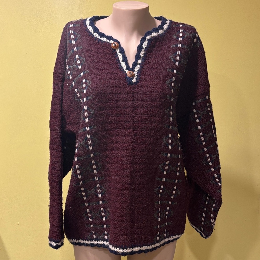 Burgundy WOOL Sweater with Button Detail